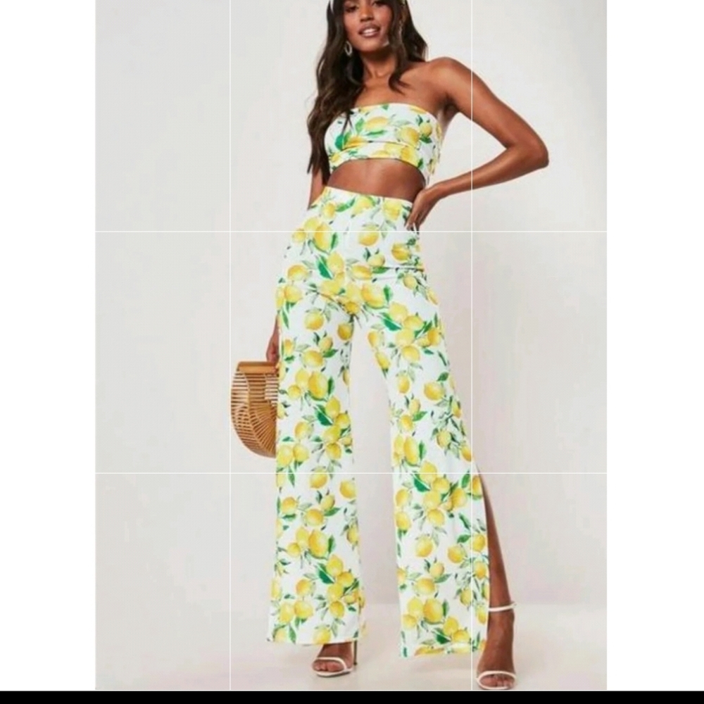 Missguided Yellow Lemon Print Two Piece Set